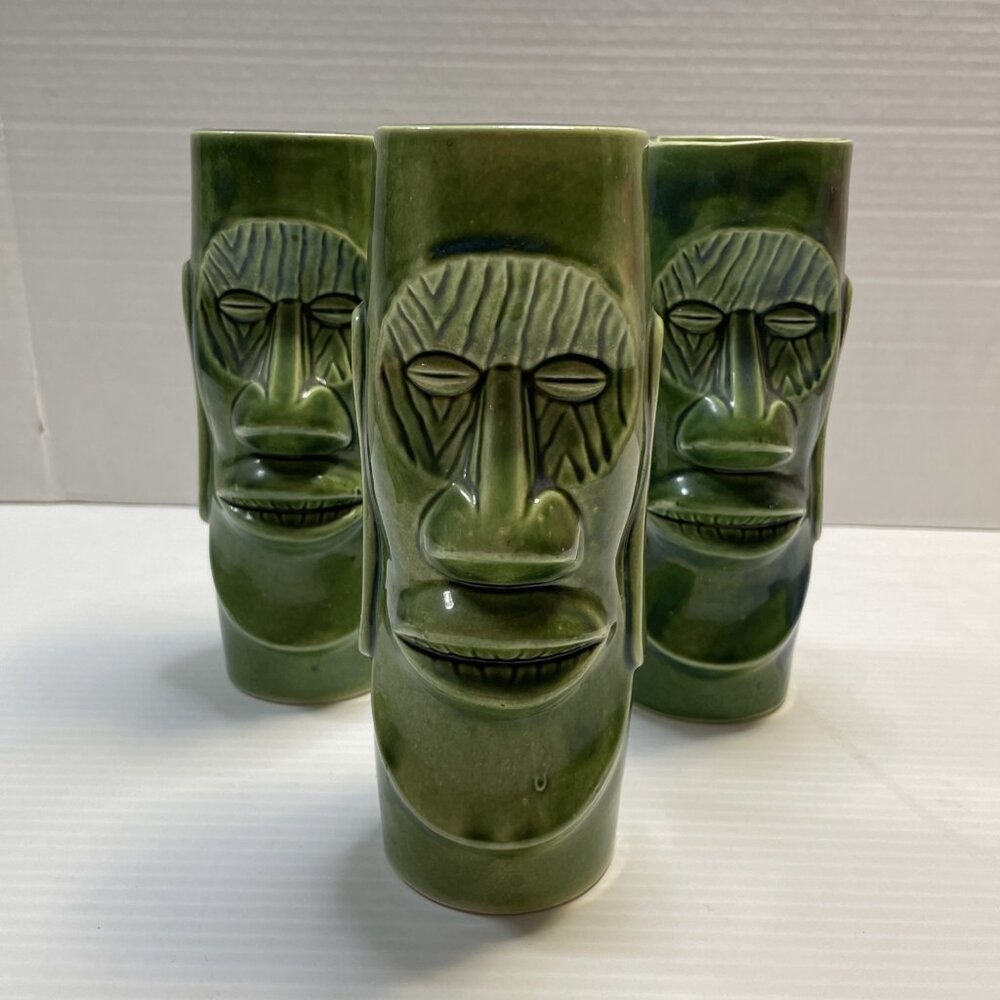 Mt Fuji Inn Omaha NE ClosedTiki Bar 8" Mugs Green Moai Vintage EUC(3 available)